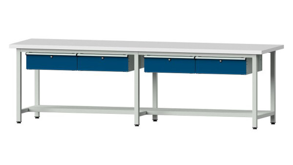 ANKE Werkbänke Arbeitstisch, Modell 195, 2800 x 800 x 840 mm, RAL 7035/5010, KSP 40 mm, 401.484