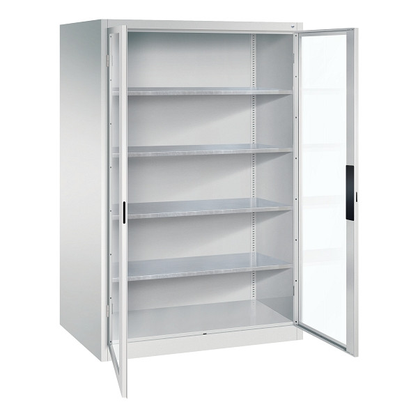 C+P Flügeltürenschrank Acurado, H1950xB1200xT800mm, 7035/7035, Traglast 70 kg, Acrylglas-Sichtfenster, 8934-055 S10100