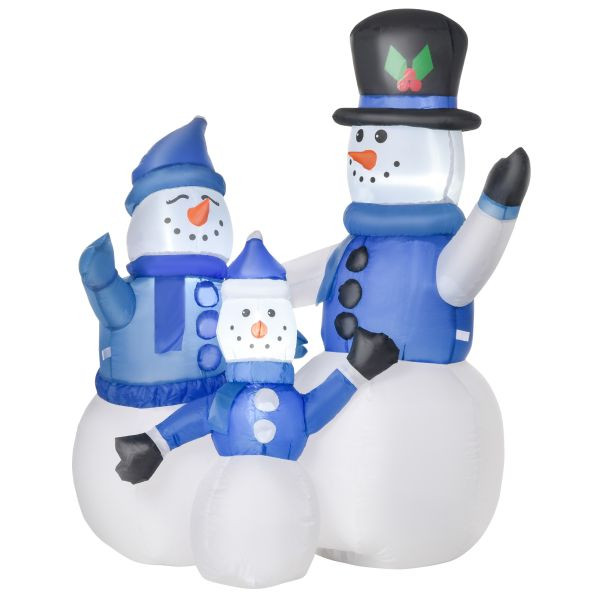 HOMCOM Schneemann Familie Selbstaufblasbare Dekoration LED mit Gebläse Blau L100 x B55 x H120 cm, 844-169
