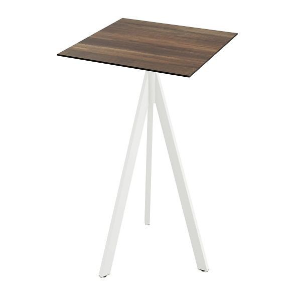 Feros Infinity Tripod Stehtisch Weiß frame + Tropical Wood HPL Tischplatte 70x70 cm, 140051277