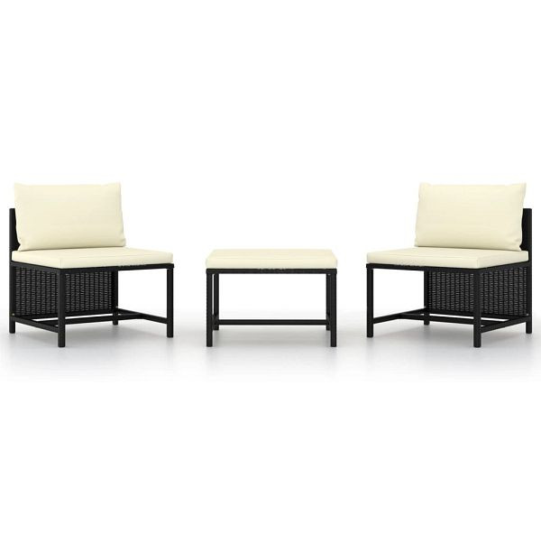 vidaXL 3-tlg. Garten-Sofagarnitur mit Auflagen Schwarz Poly Rattan, 313514