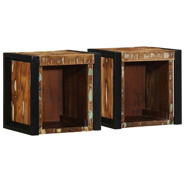 vidaXL Nachttische 2 Stk. Mehrfarbig 40x35x40 cm Altholz Massivholz, 4015960