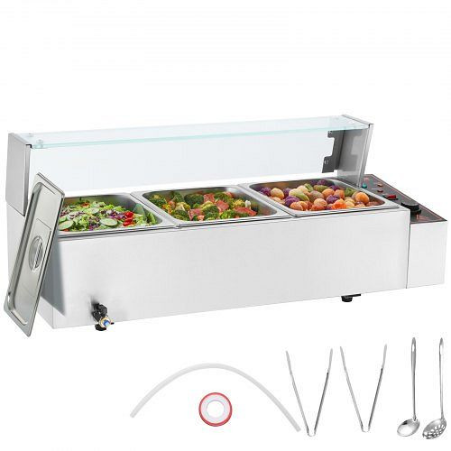VEVOR Speisenwärmer Chafing Dish Gastronormbehälter 3x8Qt Buffet Glasschild, SYSPBWQ312FSFY1YSV2