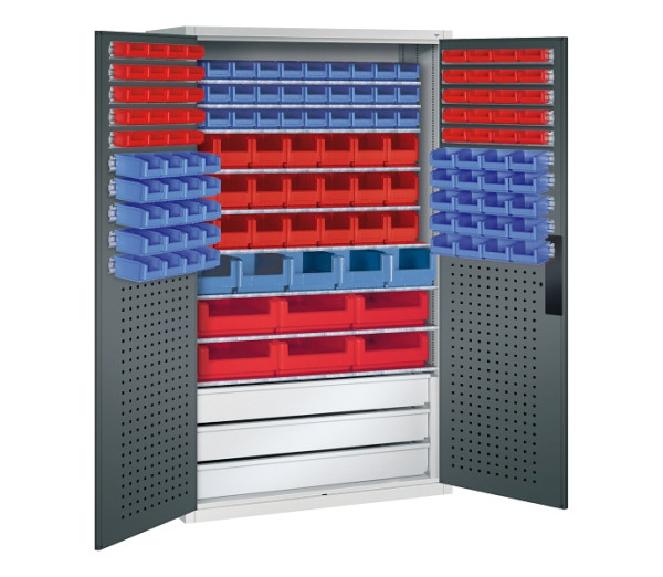 C+P Magazinschrank Serie 13, H1950xB1100xT535mm, 7035/7016, 142 Sichtlagerkästen, 130276-64 S10071
