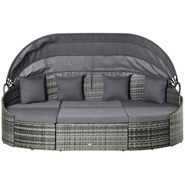 Outsunny Rattan Sonneninsel 4-teilige Liegeinsel mit Sonnendach Sitzgruppe 4 Kissen Metall Grau 230 x 145 x 80 cm, 862-048LG