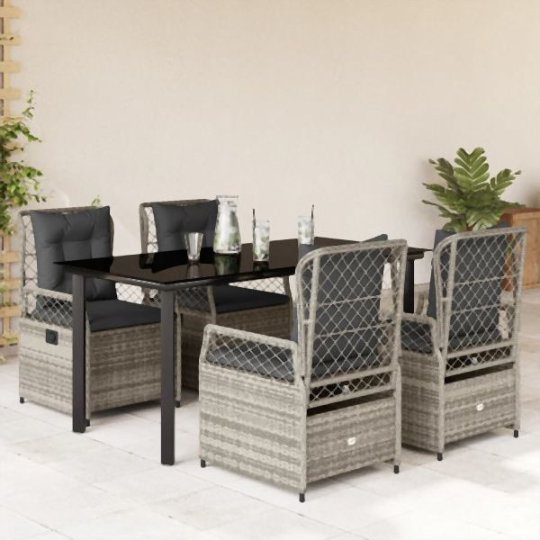 vidaXL 5-tlg. Garten-Essgruppe mit Kissen Grau Poly Rattan, 3262995