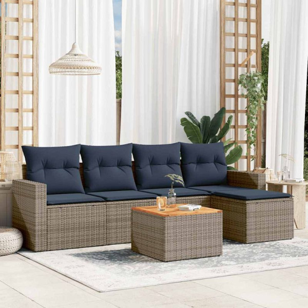 vidaXL 6-teiliges Gartensofa-Set mit Kissen, grau, Polyrattan, 3256432