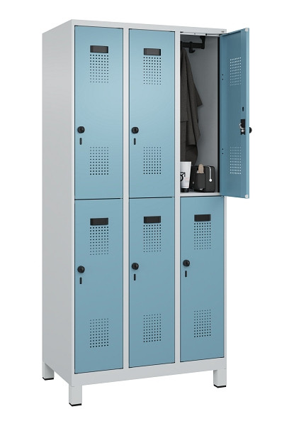 C+P Doppelstöckiger Spind Evolo PLUS, mit Füßen, 6 Fächer, 1950x900x500mm, 7035, 2406015 RDS Architekturblau, Drehriegel, 049310-30 S10009