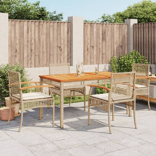 vidaXL 5-teilig Garten-Essgruppe mit Kissen Beige Poly Rattan, 3213580