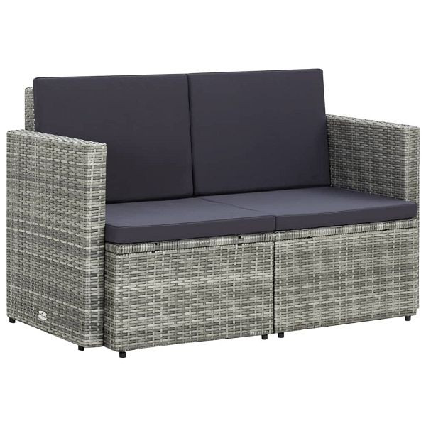 vidaXL 2-Sitzer-Gartensofa mit Auflagen Grau Poly Rattan, 45783