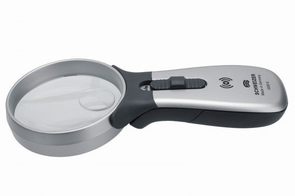 Schweizer Handleuchtlupe Tech-Line Induktion 6500K, 2x/4x; Ø70/Ø20mm, bifokal, 099262