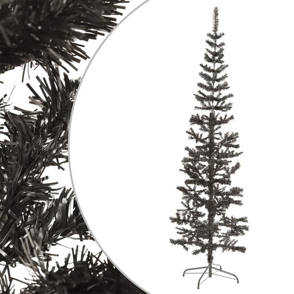 vidaXL Schlanker Weihnachtsbaum Schwarz 180 cm, PVC, Stahl, 329219
