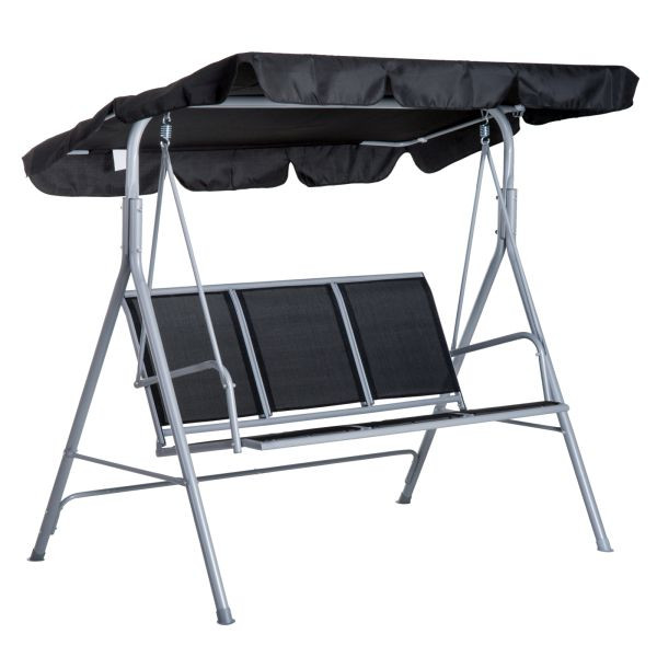 Outsunny Hollywoodschaukel 3-Sitzer Metall Schwarz+Silber 171 x 108 x 154 cm, 84A-059BK