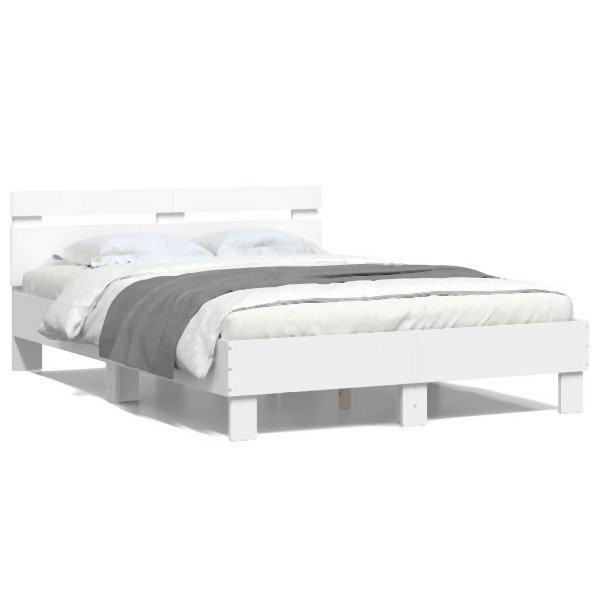 vidaXL Bettgestell mit Kopfteil Weiß 135 x 190 cm Holzwerkstoff, 3207441