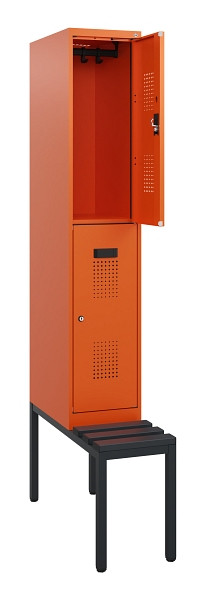 C+P Doppelstöckiger Spind Evolo PLUS, Bank, 2 Fächer, 1950x300x815mm, 2004/2004, Zylinderschloss, Sitzfläche Kunststoff, Sitzbank, 0493505-10 S10158