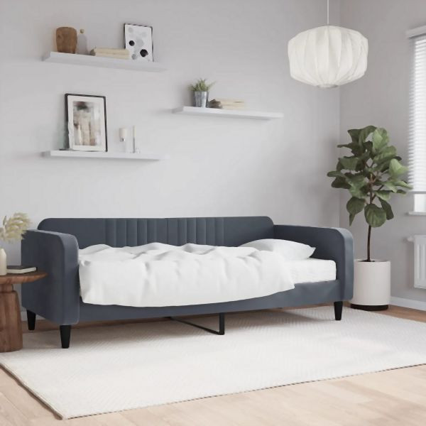 vidaXL Tagesbett mit Matratze Dunkelgrau 90x200 cm Samt, 3197040