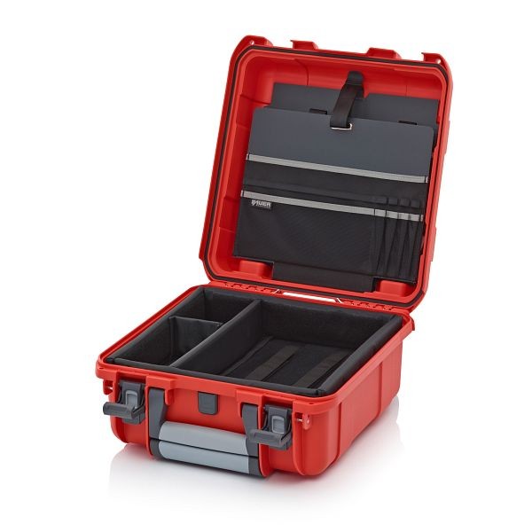Auer Schutzkoffer Pro Trolley, Blutorange, ohne Schloss, Laptopeinsatz 13" mit Deckeltafel Band grau, CP 4422 B3-2002