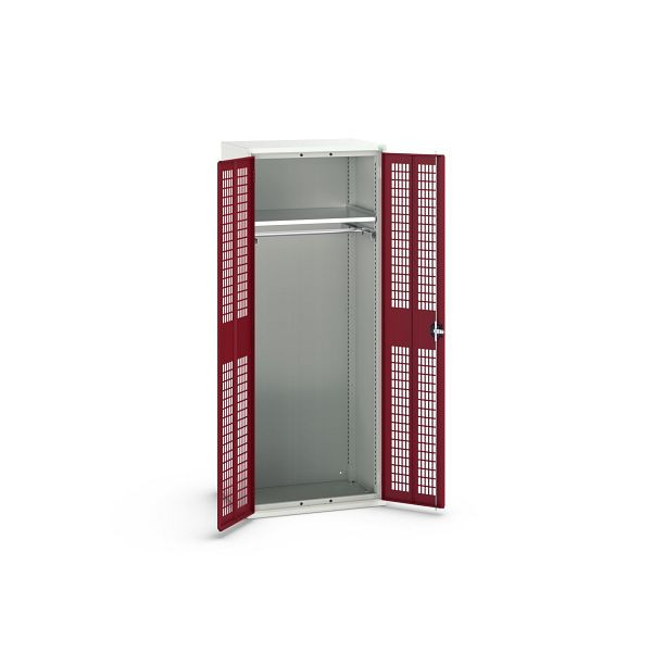 bott verso Garderobenschrank mit Belüftung, mit 1 Fachboden und 1 Kleiderstange, BxTxH: 800 x 550 x 2000 mm, Lichtgrau / Purpurrot, 16926744.24