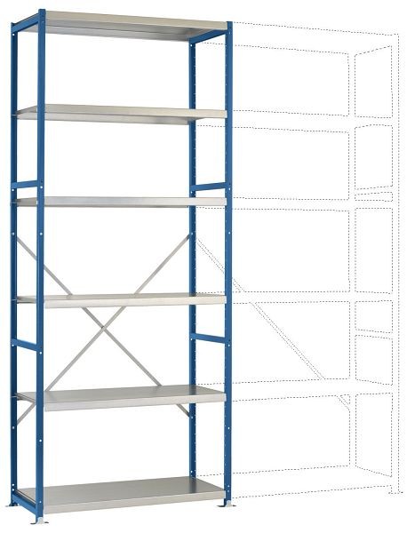 Manuflex Mittelschweres Fachboden-Steck-Grundregal mit 6 Stahlböden, HxBxT = 2500 x 1030 x 400 mm, brillantblau, RP1318.5007