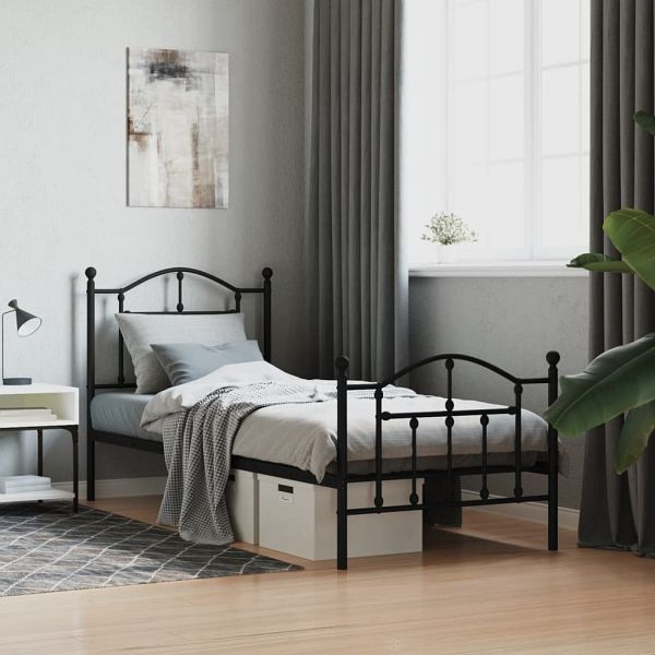 vidaXL Bettgestell mit Kopf- und Fußteil Metall Schwarz 90x190 cm, 353449