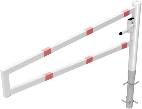 Schake Drehbare Wegesperre, zum Einbetonieren, feuerverzinkt und weiß beschichtet, Gesamtbreite: 2000 mm, mit Dreikantverschluss, 4013_20FB