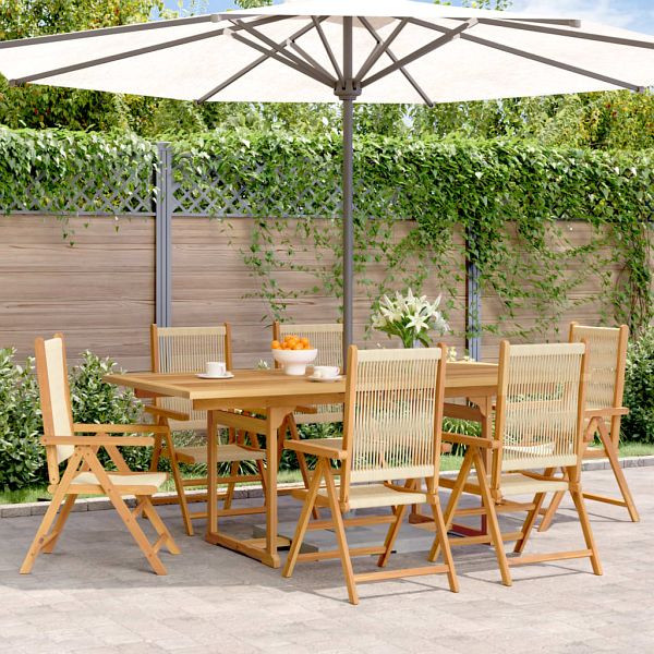 vidaXL 7-teilig Garten-Essgruppe Polypropylen und Massivholz Beige, 3281735