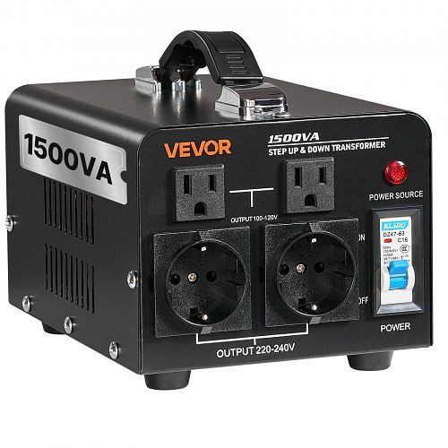 VEVOR Spannungswandler 1500VA, 110V auf 220V & 220V auf 110V, US/EU-Steckdosen, Netzkabel, Schutzschalter, SXDYZHQSD110XHT37001V2