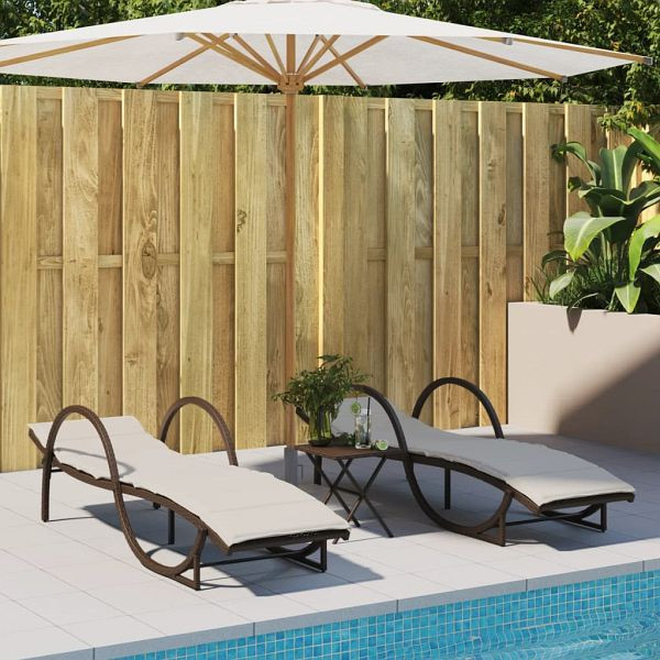 vidaXL Sonnenliegen 2 Stück mit Auflagen Braun Poly Rattan, 3277308