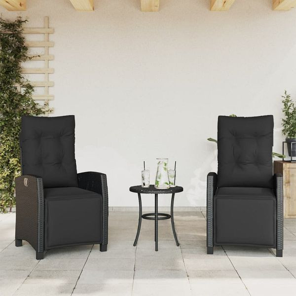 vidaXL Gartensessel mit Fußteil 2 Stück Verstellbar Schwarz Poly Rattan, 365241