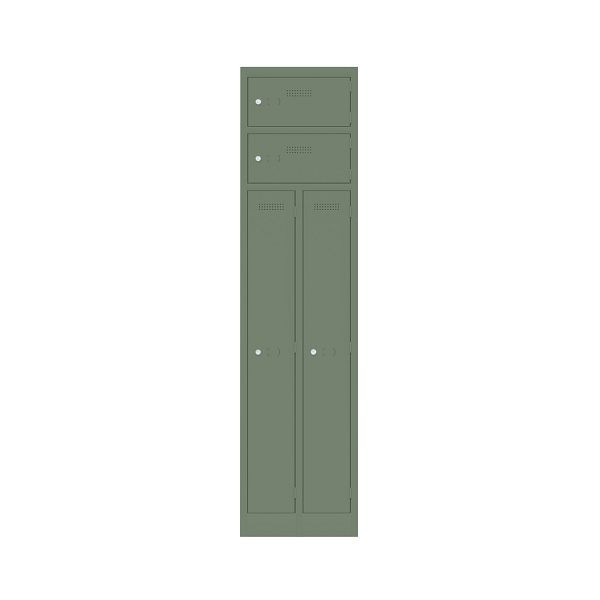 Bisley Garderobenschrank Primary Locker, Garderobenkombination 2 Abteile und 2 Fächern oben, 623 olivgrün, PLF4545D4623