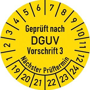 Moedel Prüfplakette Geprüft nach DGUV V3..., 2019-2024, Folie, Ø 30 mm, VE: 500 Stück/Rolle, 99709