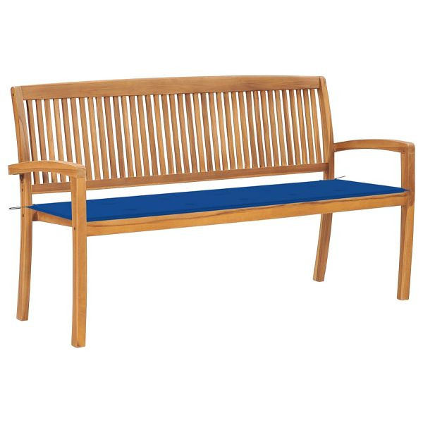 vidaXL Stapelbare Gartenbank mit Auflage 159 cm Massivholz Teak, 3063316