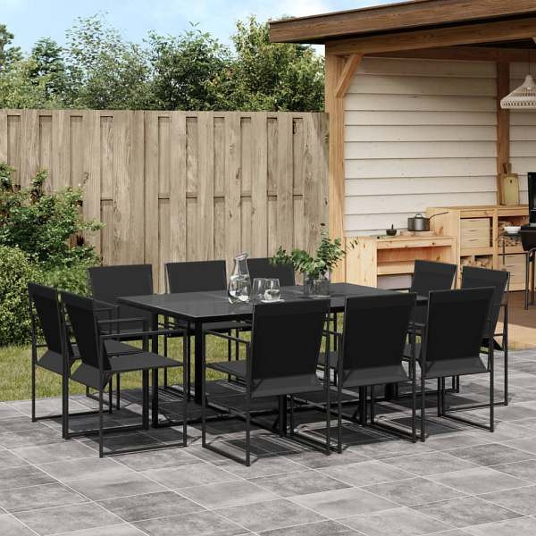 vidaXL 11-tlg. Garten-Essgruppe Schwarz Textilene, UV-beständig, 3295124