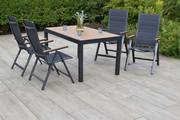 Merxx Toledo Set 5-teilig, 4 Klappsessel, 1 Tisch, 150 x 90 cm, Tischplatte aus Kunststoff in realistischer Holzoptik, 51119-309