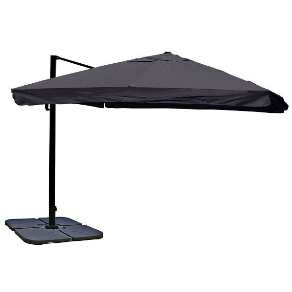 Mendler Gastronomie-Ampelschirm HWC-A96, Sonnenschirm, 3x3m (Ø4,24m) Polyester/Alu 23kg, Flap, anthrazit mit Ständer, 138990+31831