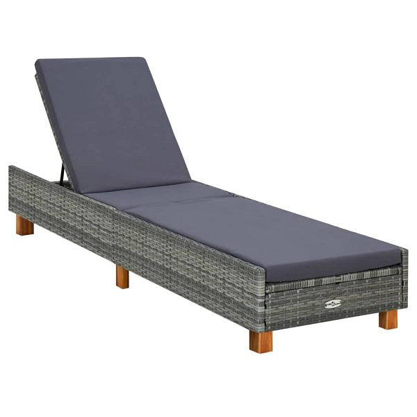 vidaXL Sonnenliege mit Auflage Poly Rattan Grau, 310475