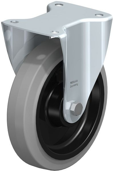 Blickle B-POEV 200XKA-SG Stahlblech-Bockrolle, mittelschwere Ausführung, mit Anschraubplatte, Elastik-Vollgummi, Grau, 850429