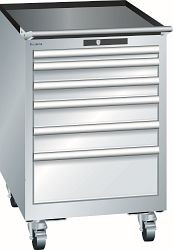 LISTA Schubladenschrank mobil 27x27E (BxTxH) 564x572x890mm KEY Lock, Lichtgrau, Fronthöhen: 75 - 150 mm, 6 Schubladen, 14.245.020