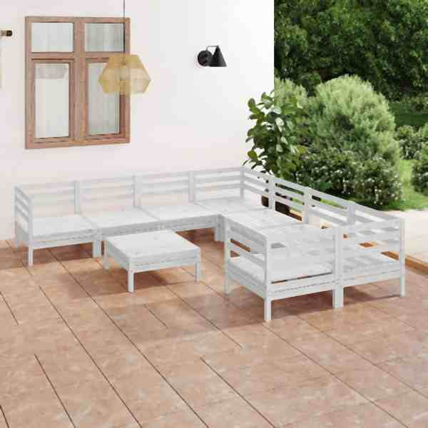 vidaXL 9-tlg. Garten-Lounge-Set Weiß Massivholz Kiefer, 3083250
