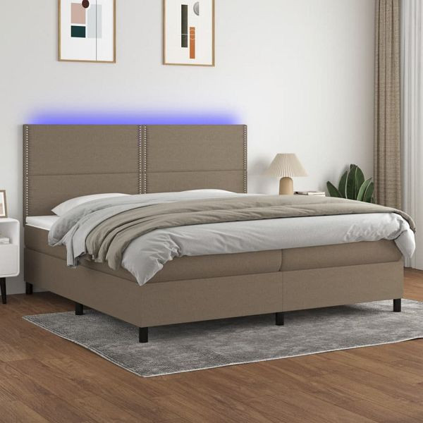 vidaXL Boxspringbett mit Matratze & LED Taupe 200x200 cm Stoff, 3134825