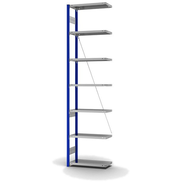 hofe Anbauregal, zerlegt, 7 Böden 3000 x 300 x 750 mm, verzinkt Stützprofile - enzianblau/RAL 5010, HEA303007XL