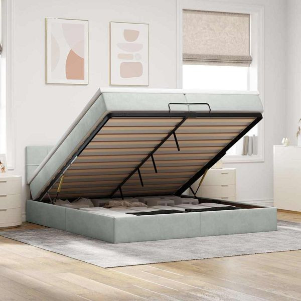 vidaXL Ottoman-Bett mit Matratze Hellgrau 200x200 cm Samt, 3311795