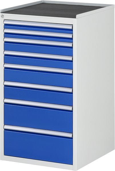 RAU Schubladenschrank Serie 7000, B580 x T650 x H1035 mm, Metallauflage, Höhe 25 mm, Schubladen: 1xH90, 1xH120 mm, Flügeltür H720 mm, 13-L7.11A-MT.11