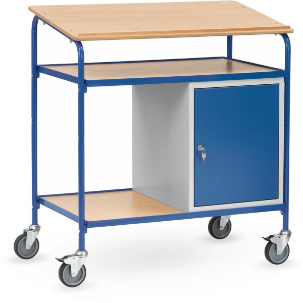 Fetra Rollpult, Ladefläche 1.000 x 600 mm, 2 Ablageböden und 1 verschließbarer Stahlschrank, 5838