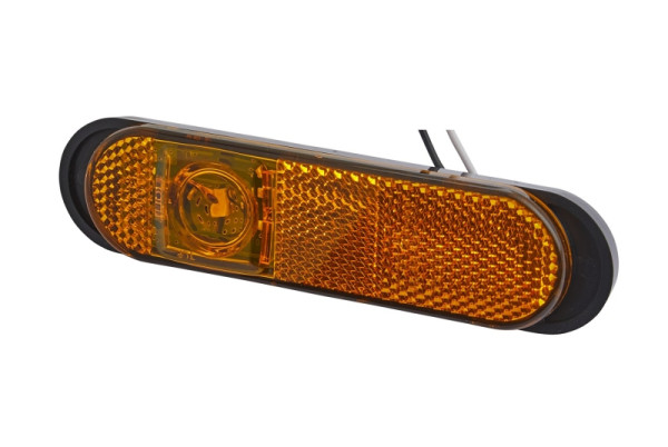 HELLA Seitenmarkierungsleuchte, LED, 24V, Schraubanschluss/Anbau, Lichtscheibenfarbe: gelb, Kabel: 100mm, rechts/links, 132 mm, 2PS 329 060-081