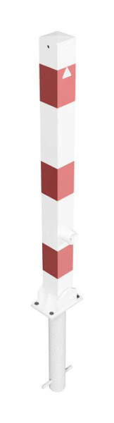 Schake Absperrpfosten (Klapppfosten) Stahlrohr 70 x 70 mm umlegbar, mit Dreikantverschluss, zum Einbetonieren, weiß beschichtet, 470FUHB