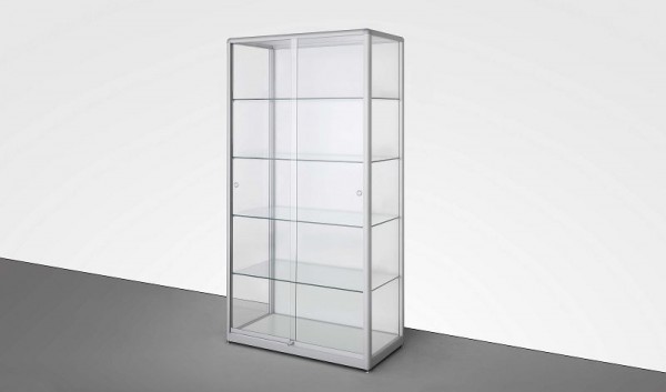 APH ELEGANZ Standvitrine mit Schiebetüren, rollengelagert, rund, 800 x 2000 x 500 mm, ISRR-011