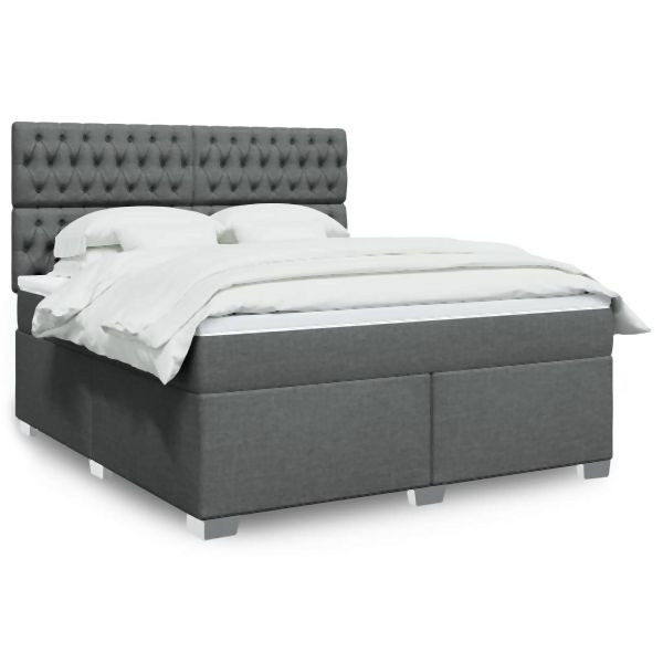 vidaXL Boxspringbett mit Matratze Dunkelgrau 180x200 cm Stoff, 3290575
