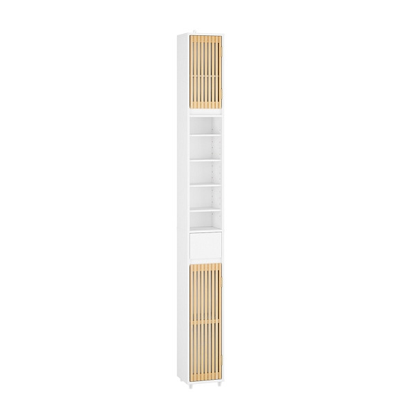 SoBuy Badezimmerhochschrank mit einer Schublade Holzfarbe 20x20x180 cm, Funktional, Holzoptik, BZR34-BW
