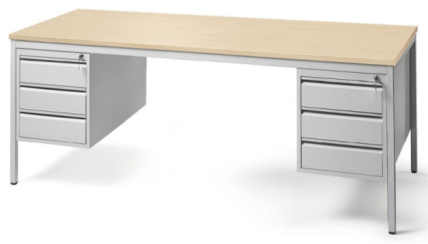 Deskin Schreibtischkombination BASE L, B 2000 x T 800 x H 720 mm, Gestell: Lichtgrau, Melamin Dekor: Ahorn, 2 Hängecontainern mit 3 Schüben, 273970